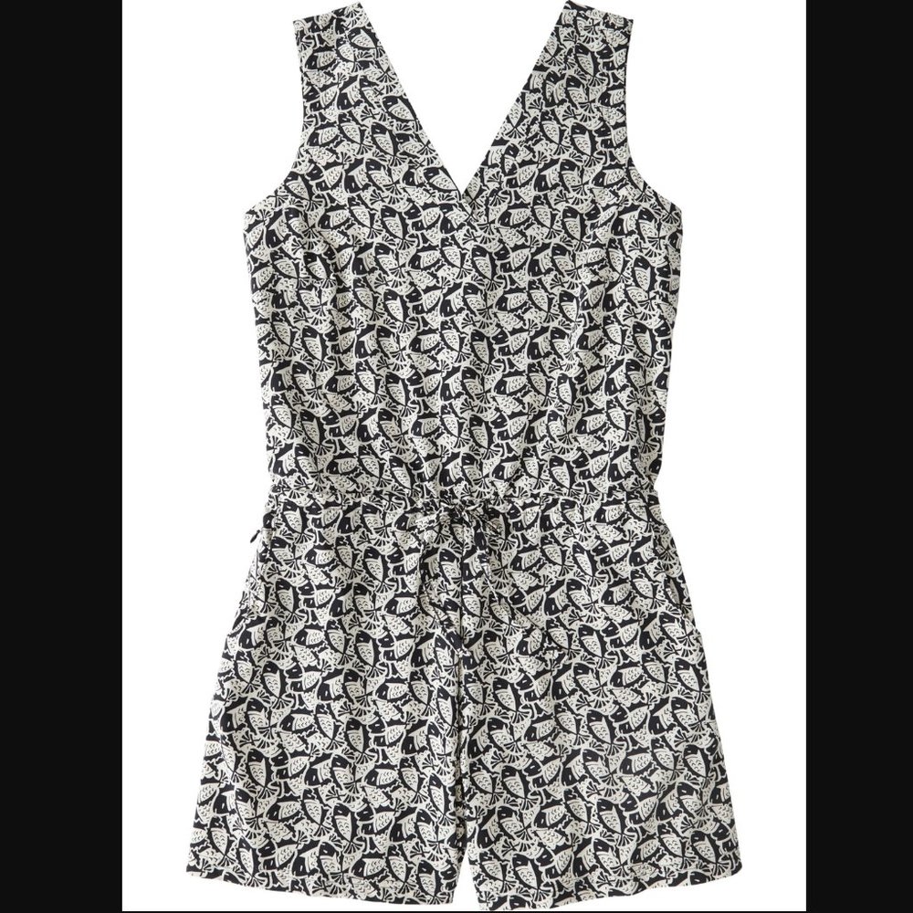 TOAD & CO Crusher Sleeveless Romper Black Fish Print Large